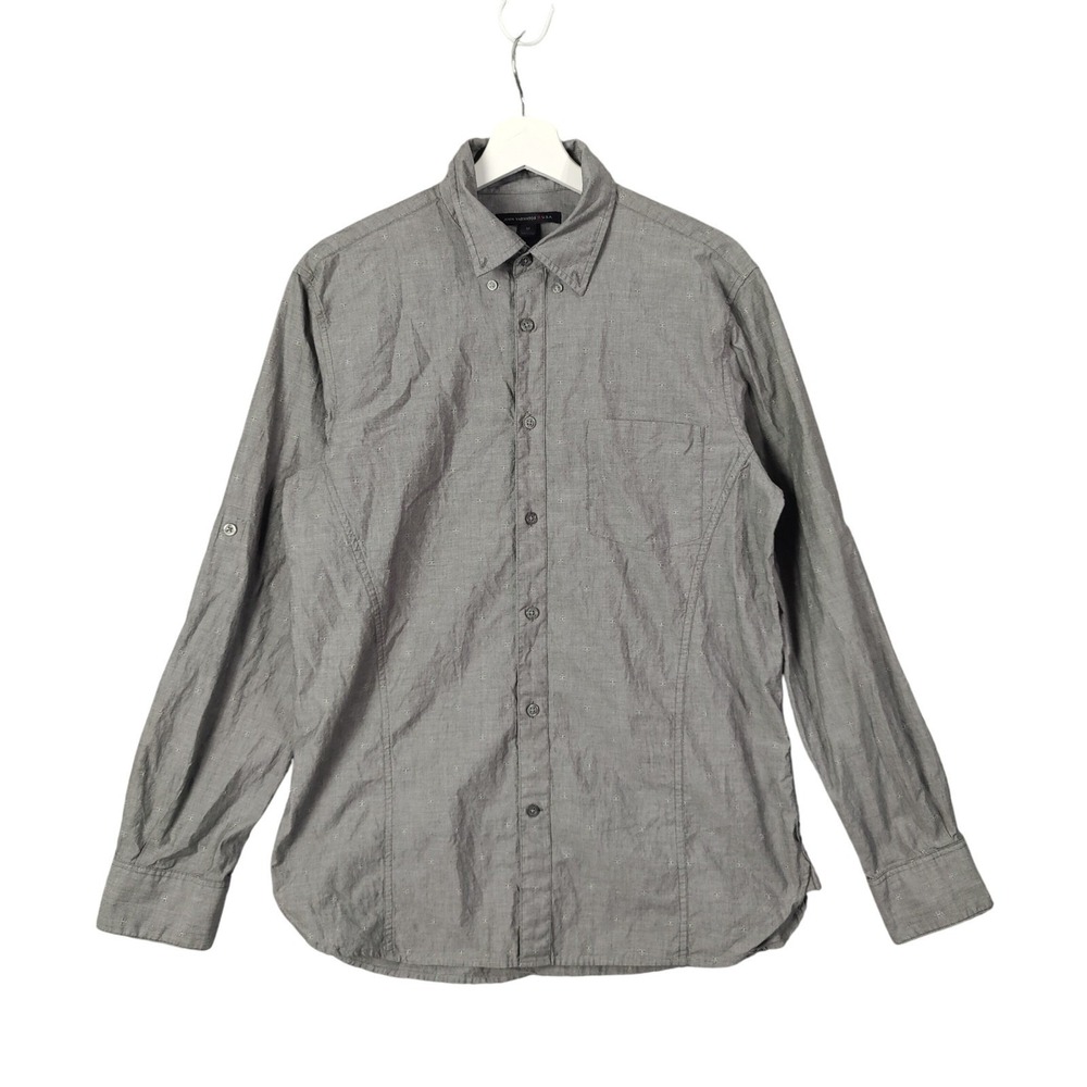 John Varvatos Mens Minimalist Modern Neutral Button Down Shirt M Gray Luxury